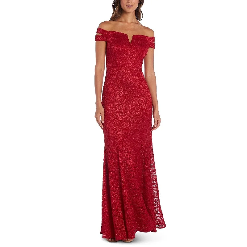 women's bodycon dressesNightway Women's Lace Off-The-Shoulder Gown Red Size 4