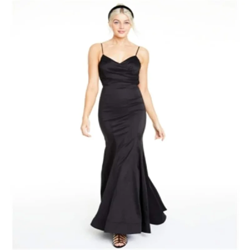 women's satin dressesB Darlin Junior's Bow Back Mermaid Gown Black