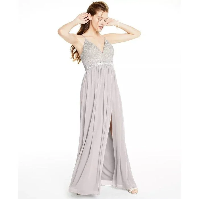 women's easy-to-wear dressesEmerald Sundae Junior's Lace & Chiffon Gown Grey Size X-Large