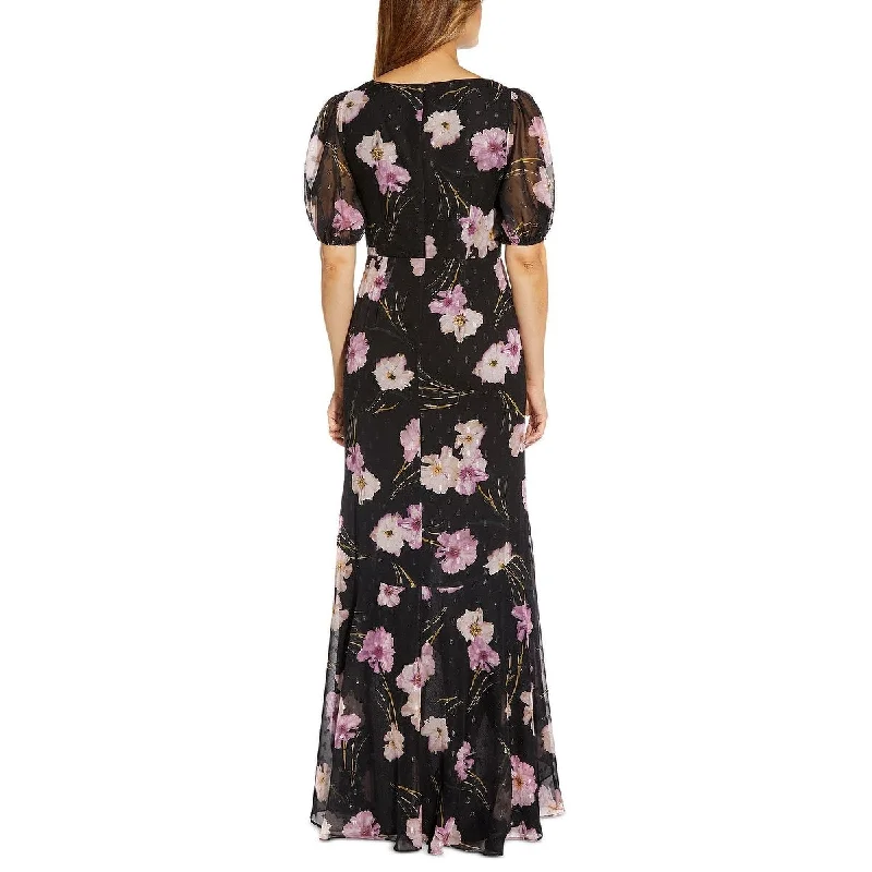 women's off-the-shoulder dressesAdrianna Papell Women's Floral Print Chiffon Ruffle Gown Black Size 4