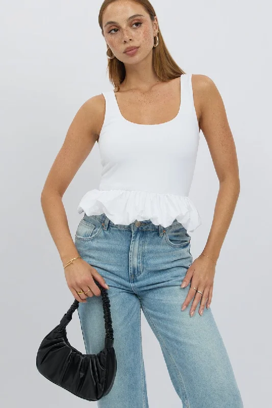 women's tops with unique designsWhite Bubble Top Sleeveless