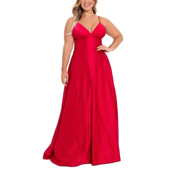 women's neon dressesBetsy & Adam Women's V Neck Gown Red Size 20W