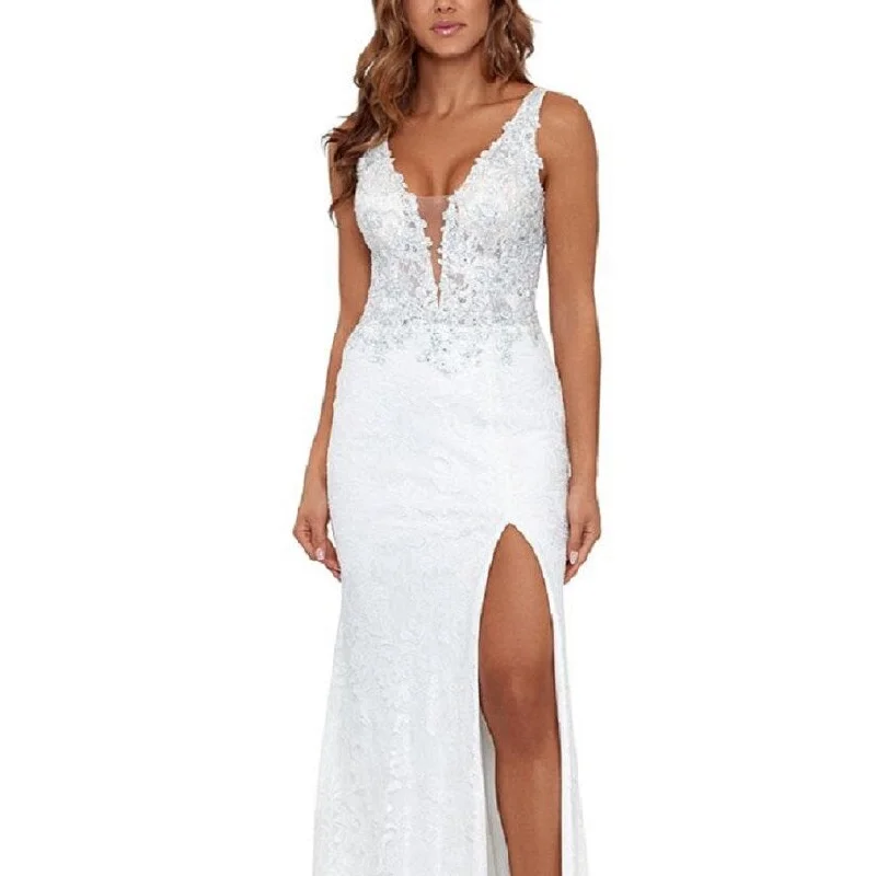 women's limited-edition dressesBetsy & Adam Women's V Neck Lace Gown White Size 6