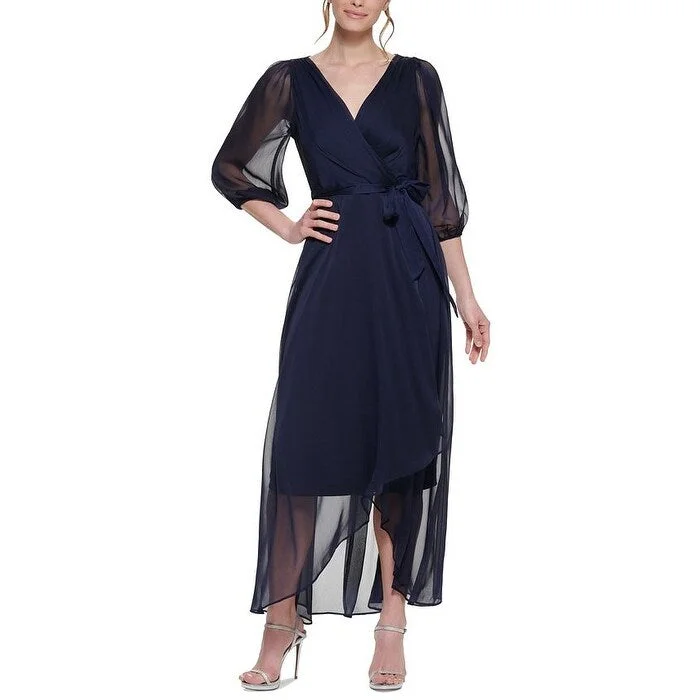 women's everyday dressesDKNY Women's Balloon Sleeve Faux Wrap Gown Blue Size 10