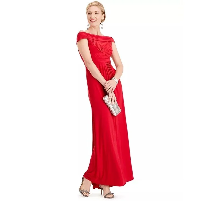 women's spaghetti strap dressesAdrianna Papell Women's Pintuck Off The Shoulder Gown Red Size 2