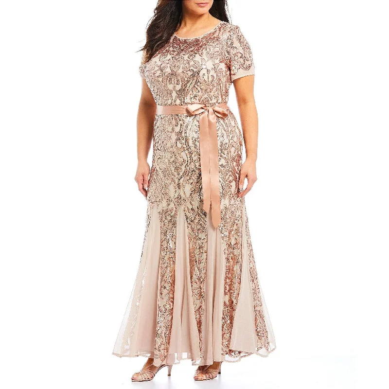 women's sustainable dressesR & M Richards Women's Petite Embellished Illusion Gown Beige Size 8