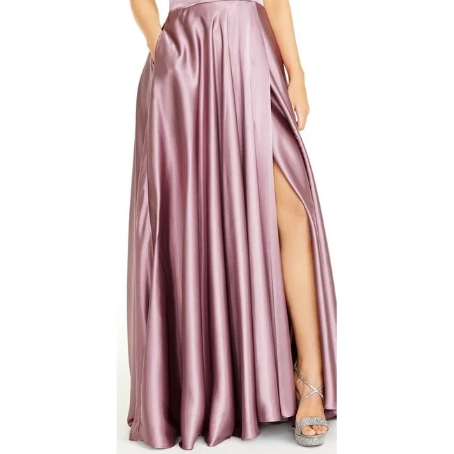 women's long-sleeved dressesBlondie Nites Women's Side-Slit Halter Gown Purple Size Small