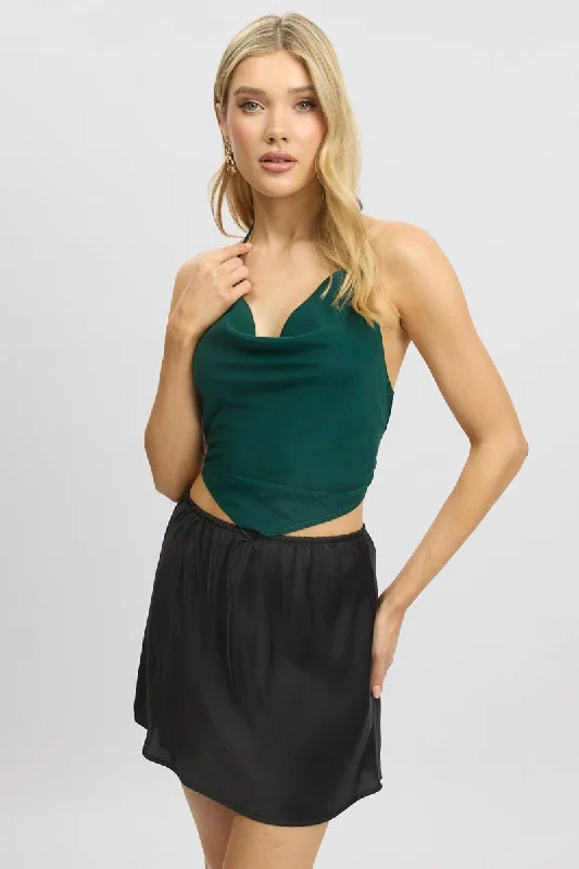 women's tops for cocktail partiesGreen Cowl Neck Top Backless