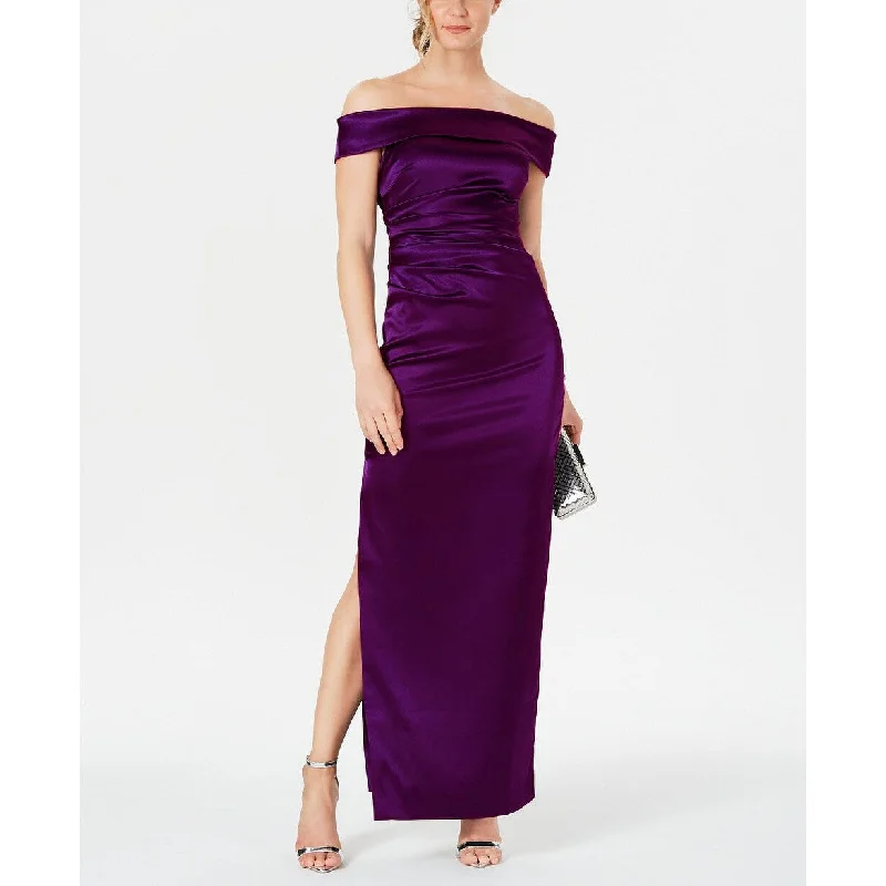 women's maternity dressesVince Camuto Women's Off-Shoulder Ruched-Waist Gown Purple Size 8