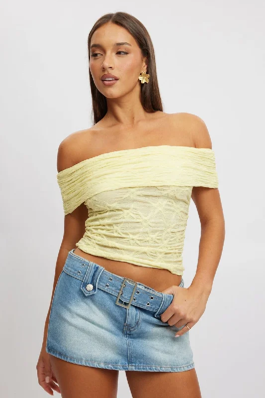 elegant women's topsYellow Textured Top Off Shoulder