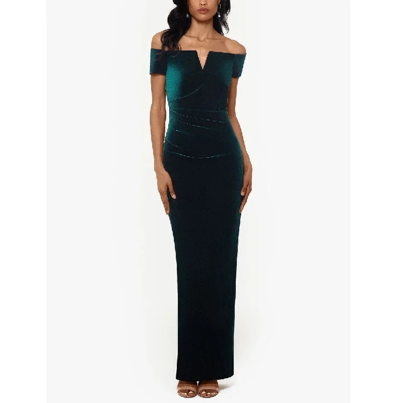 women's affordable dressesX By Xscape Women's Velvet Off The Shoulder Gown Dark Green Size 6