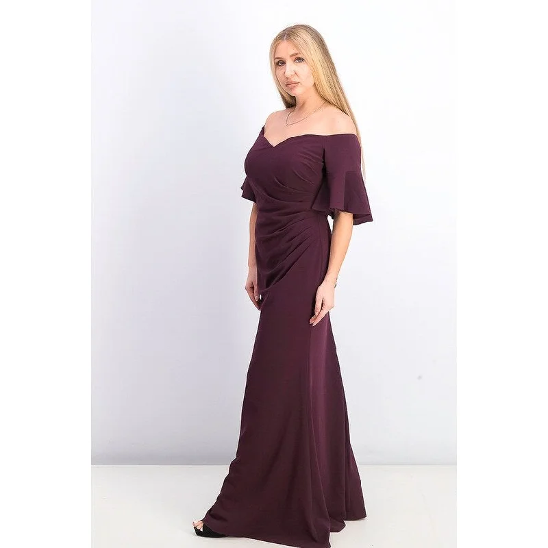 women's stretch dressesCalvin Klein Women's Sweetheart Off-The-Shoulder Gown Purple Size 6