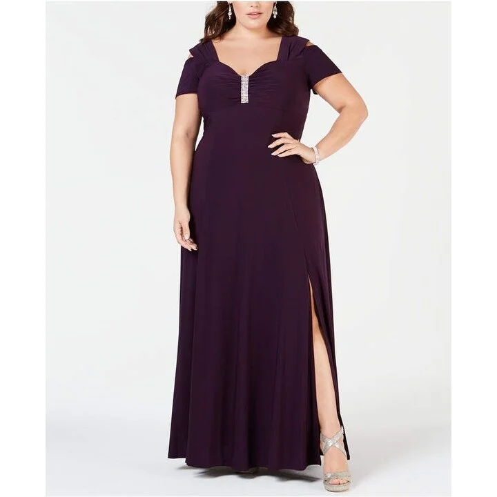 women's beach dressesR & M Richards Women's Plus Size Rhinestone-Detail Gown Med Purple Size 16