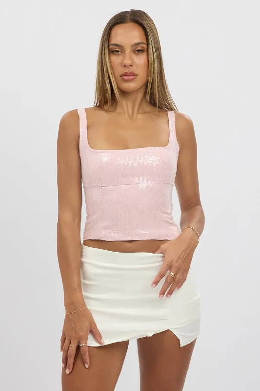 women's tops that offer a perfect blend of style, comfort, and affordabilityPink Sequin Top Sleeveless