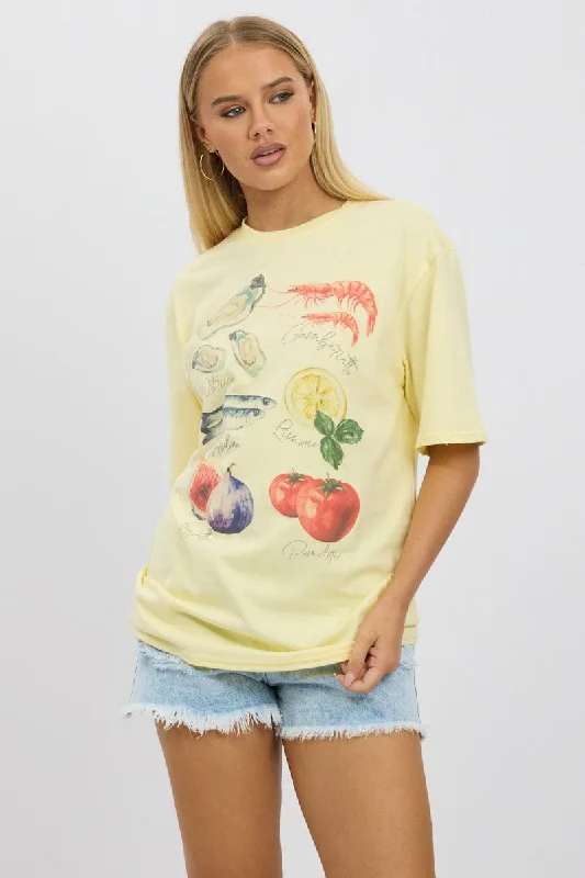 women's tops with sheer overlaysYellow Graphic Tee Short Sleeve