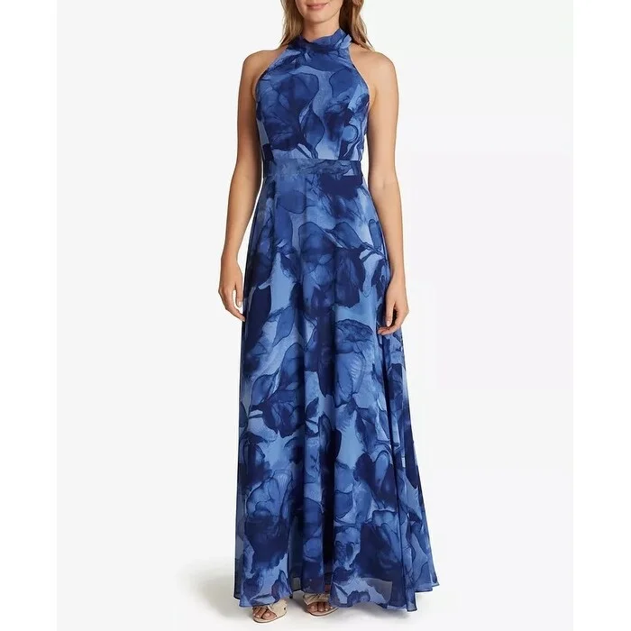 women's formal dressesTahari ASL Women's Printed Chiffon Gown Blue Size 14