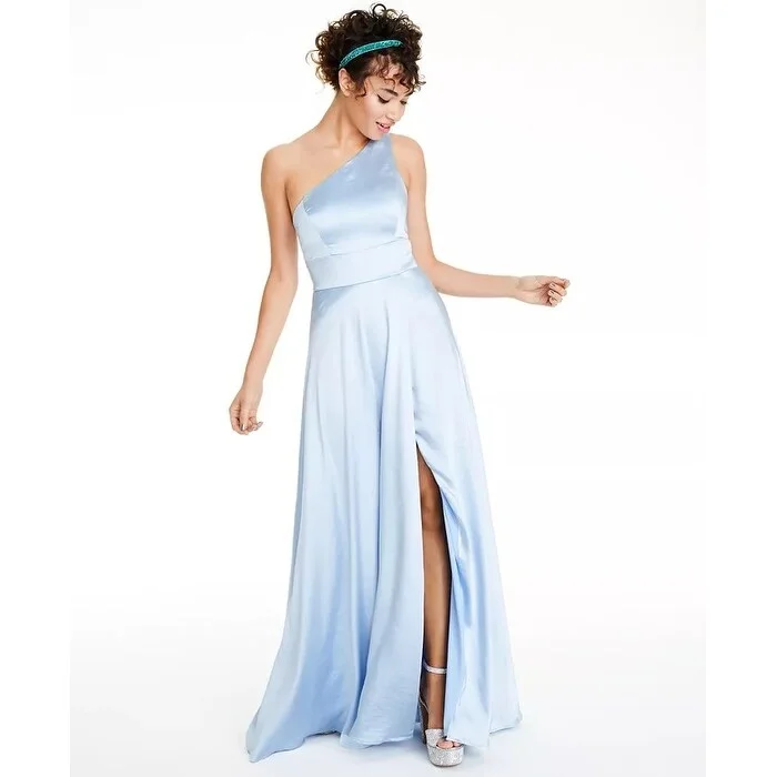 women's wrap dressesSpeechless Juniors' One-Shoulder Satin Gown Med Blue Size 0