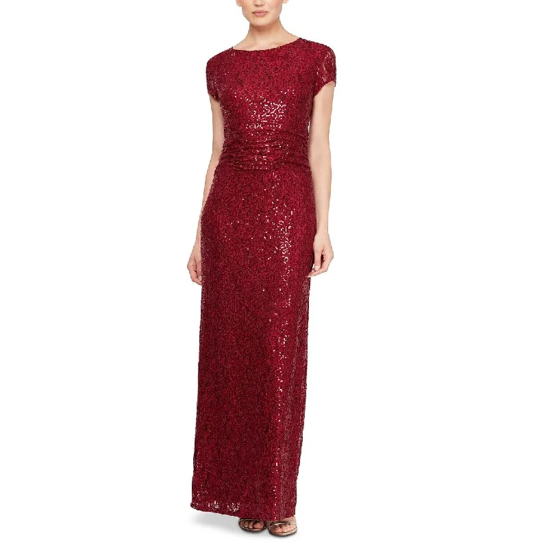 women's sustainable dressesSL Fashions Women's Sequined Lace Gown Red Size 12