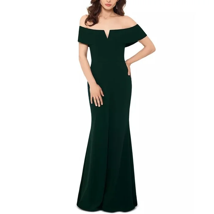 women's satin dressesBetsy & Adam Women's Off The Shoulder Gown Green Size 10 Petite - 10 Petite