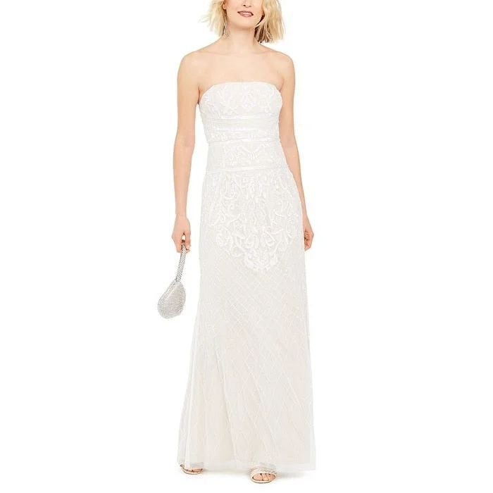 women's wedding guest dressesAdrianna Papell Women's Beaded Strapless Gown White Size 12