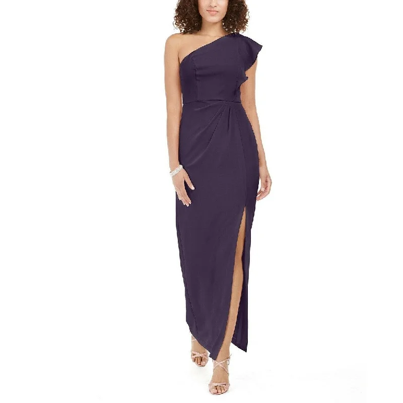 women's lace-up dressesAdrianna Papell Women's Ruffled One Shoulder Gown Dark Purple Size 2