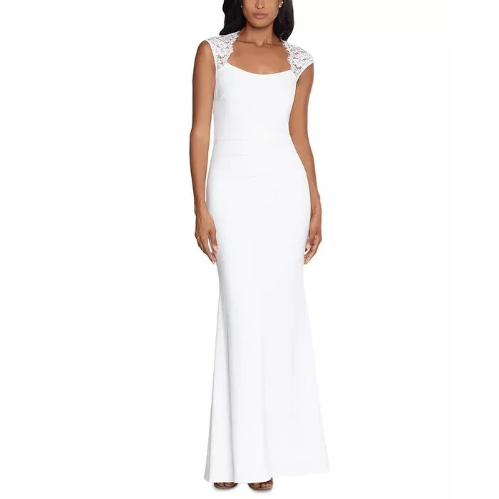 women's affordable dressesXscape Women's Lace-Trim Cutout-Back Gown White Size 10