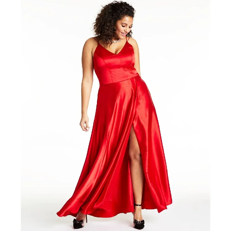 women's bow dressesSequin Hearts Women's Trendy Plus Slit Satin Gown Medium Red Size 24 - Square 24