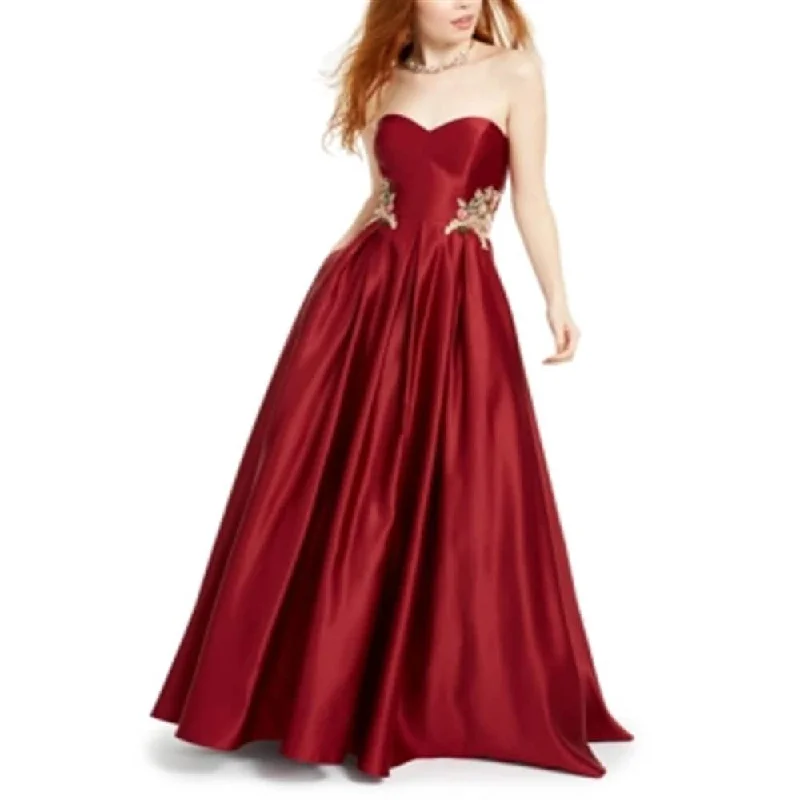 women's luxury dressesBlondie Nites Junior's Strapless Floral Applique Gown Red Size 0