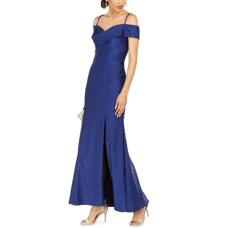 women's eco-friendly dressesNightway Women's Off-The-Shoulder Sateen Slit Gown Blue Size 14