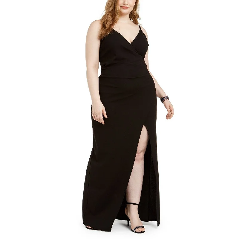 women's bow dressesEmerald Sundae Women's Trendy Plus Size Juniors' Wrap Gown Black Size 2 Extra Large