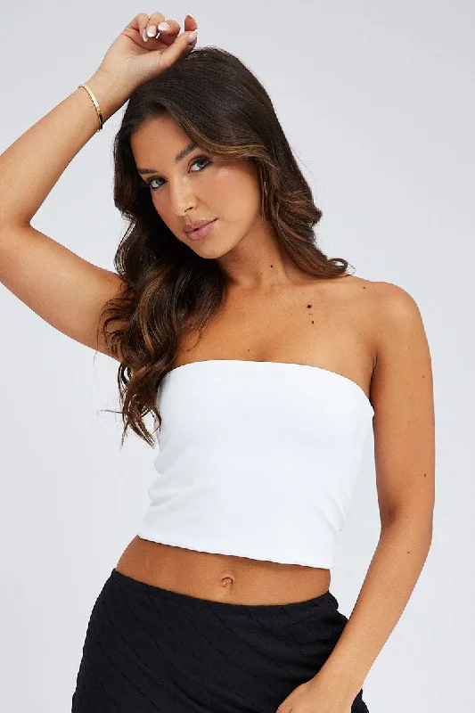 women's tops for those who appreciate subtle and muted tonesWhite Bandeau Top