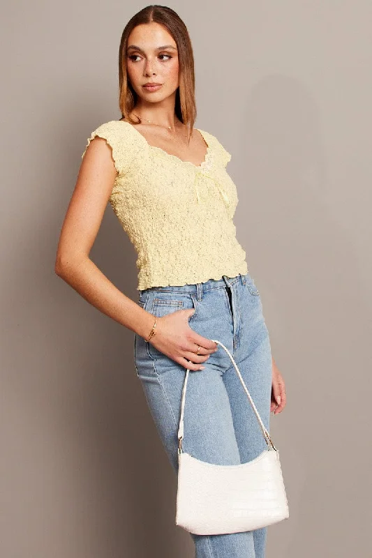 women's tops for those who want to stay warm and stylish during colder weatherYellow Textured Top Short Sleeve