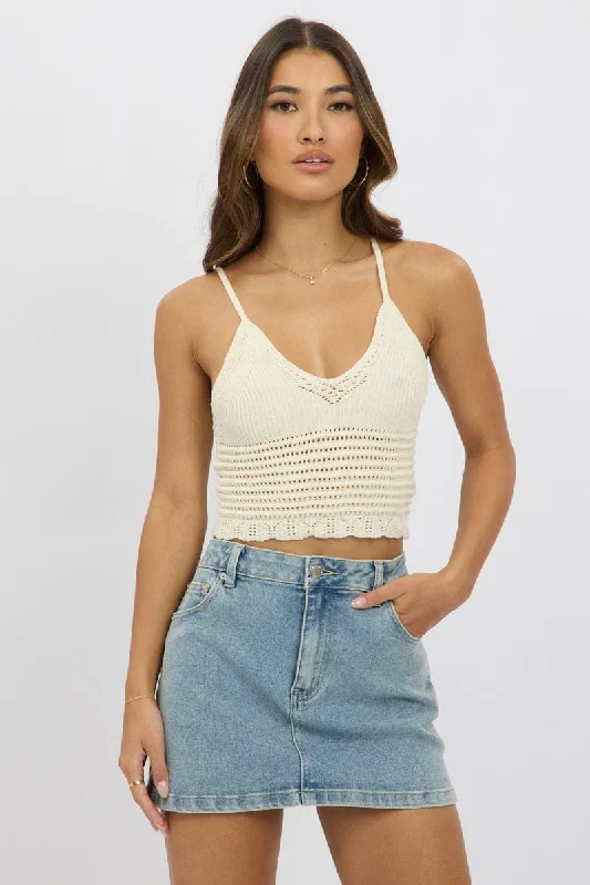 women's stylish topsWhite Crochet Knit Top