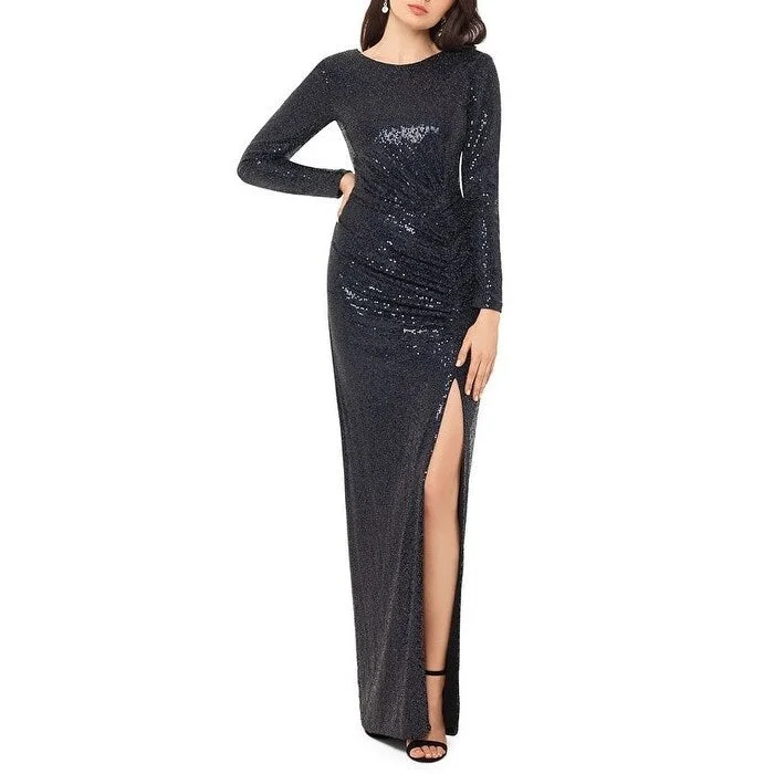 women's maximalist dressesXscape Women's Long-Sleeve Sequined Gown Black Size 14