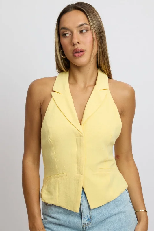 women's tops that offer a perfect blend of style, comfort, and affordabilityYellow Vest Top V Neck Halter Neck Open Back