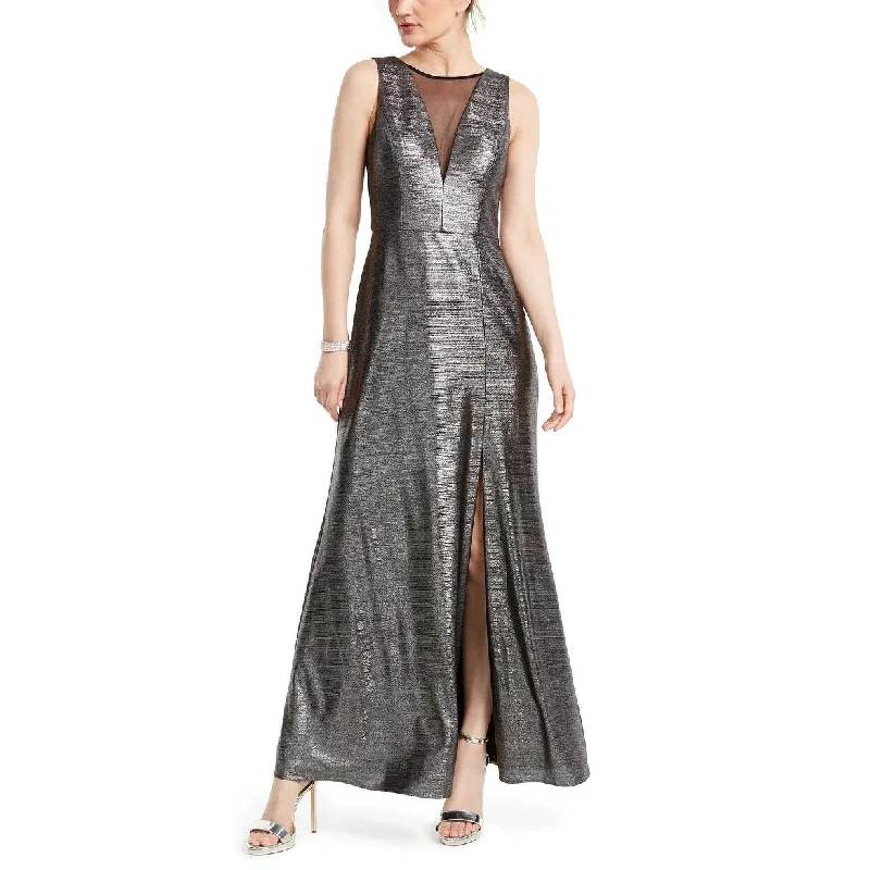 women's sheath dressesNightway Women's Metallic Illusion-Mesh Gown Gray Size 12