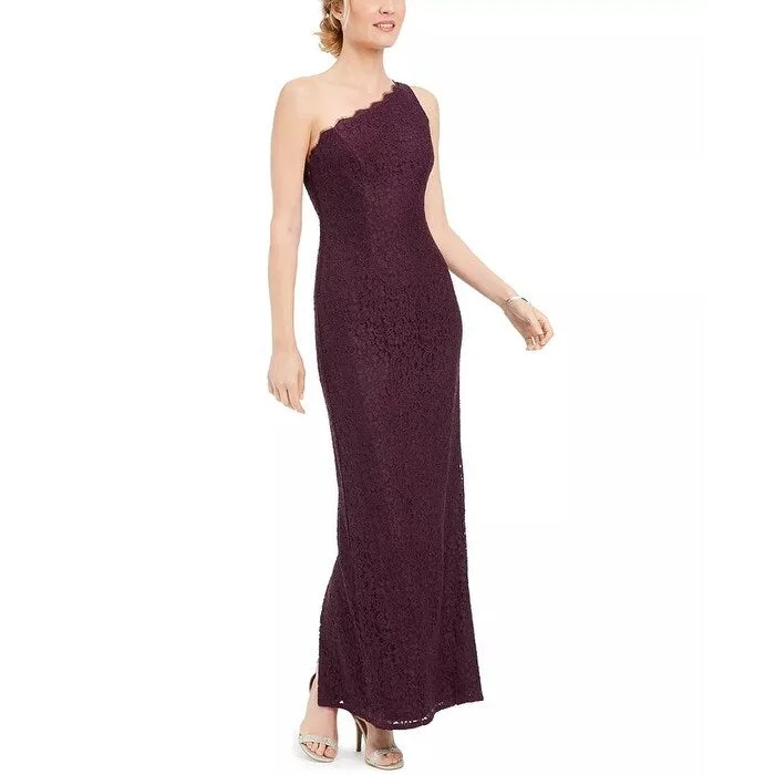 women's evening dressesAdrianna Papell Women's One Shoulder Lace Gown Dark Purple Size 4