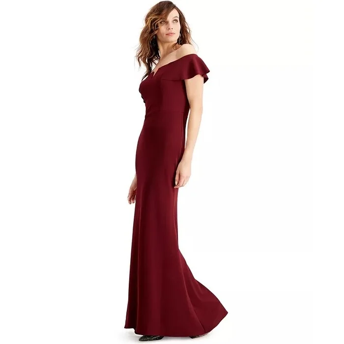 women's luxury dressesBetsy & Adam Women's Off-The-Shoulder Gown Dark Red Size 2