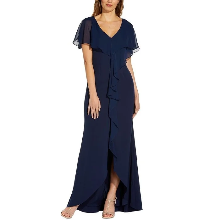 women's stylish dressesAdrianna Papell Women's Chiffon Overlay Crepe Mermaid Gown Blue Size 6