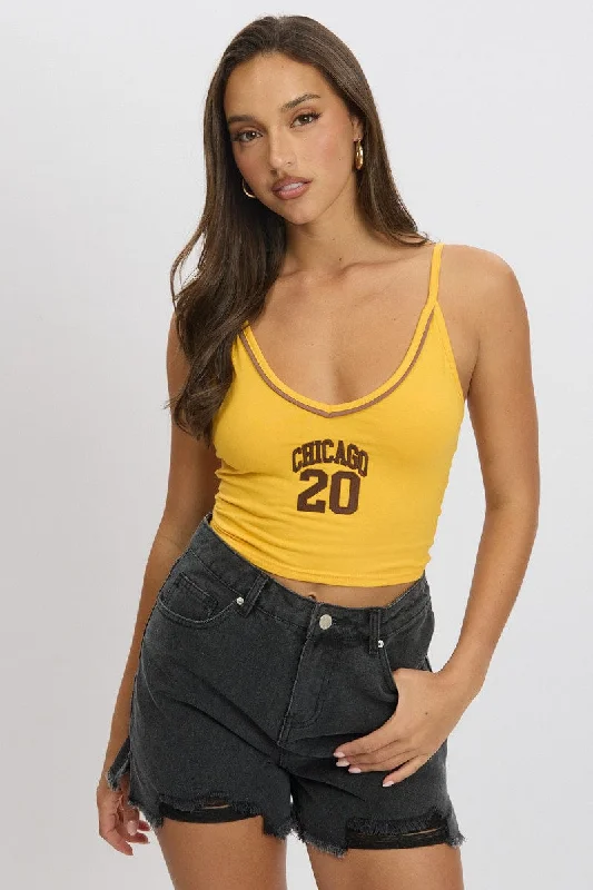 women's tops for those who believe in expressing their individuality through fashionYellow Graphic Halter Neck Top