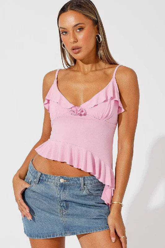 women's tops for smart casual looksPink Singlet Rose Top