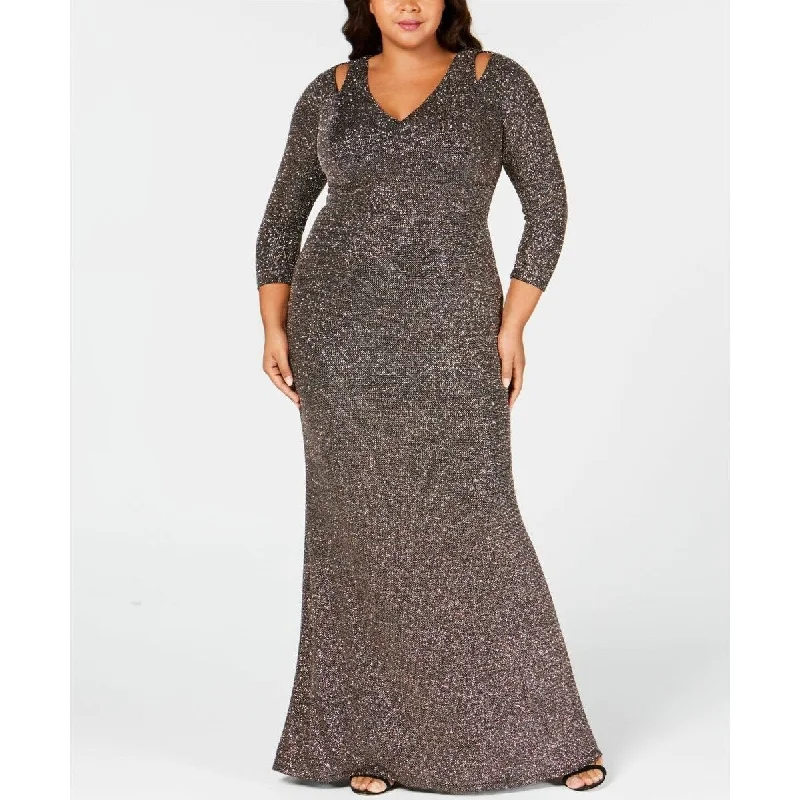 women's apple-shaped body dressesCalvin Klein Women's Plus Size Cutout Glitter Gown Black Size 16