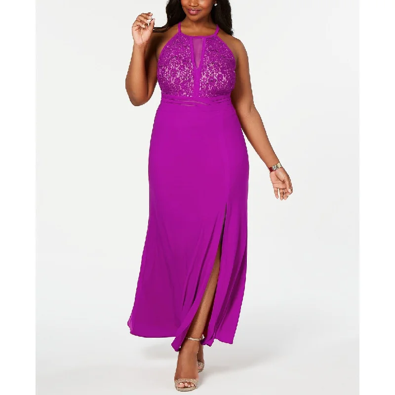 women's pear-shaped body dressesMorgan & Company Women's Trendy Plus Size Open-Back Gown Purple Size 18W