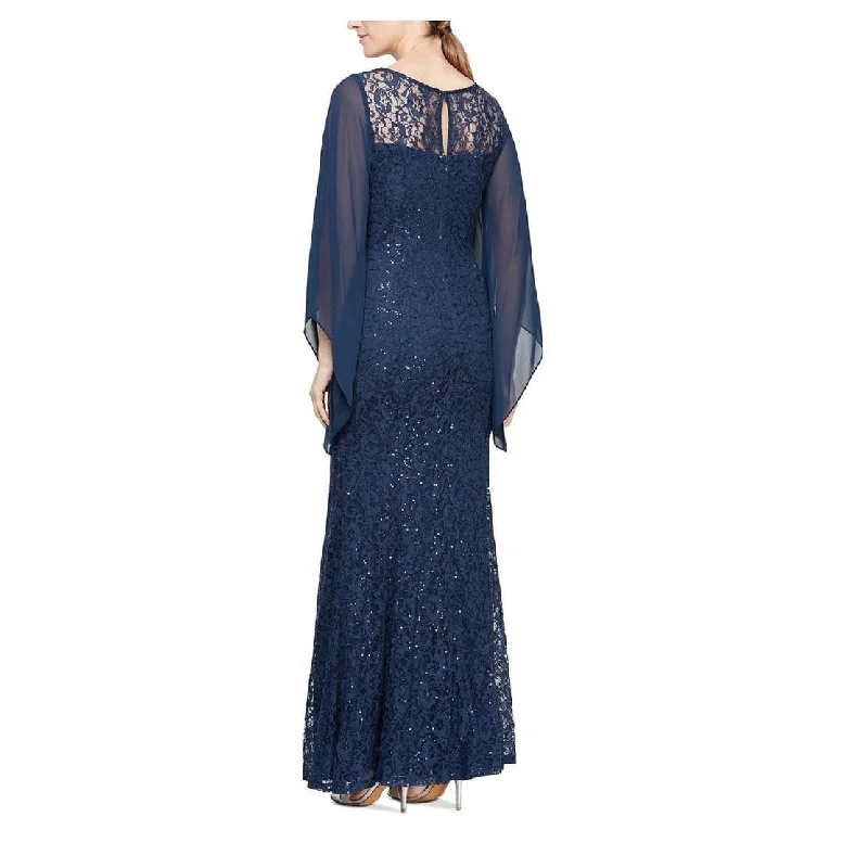 women's pastel dressesSl Fashions Women's Embellished Illusion Lace Gown Blue Size 4