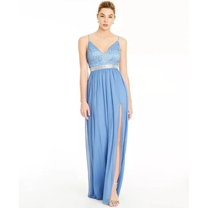 women's mother of the bride dressesEmerald Sundae Junior's Lace & Chiffon Gown Blue Size 1