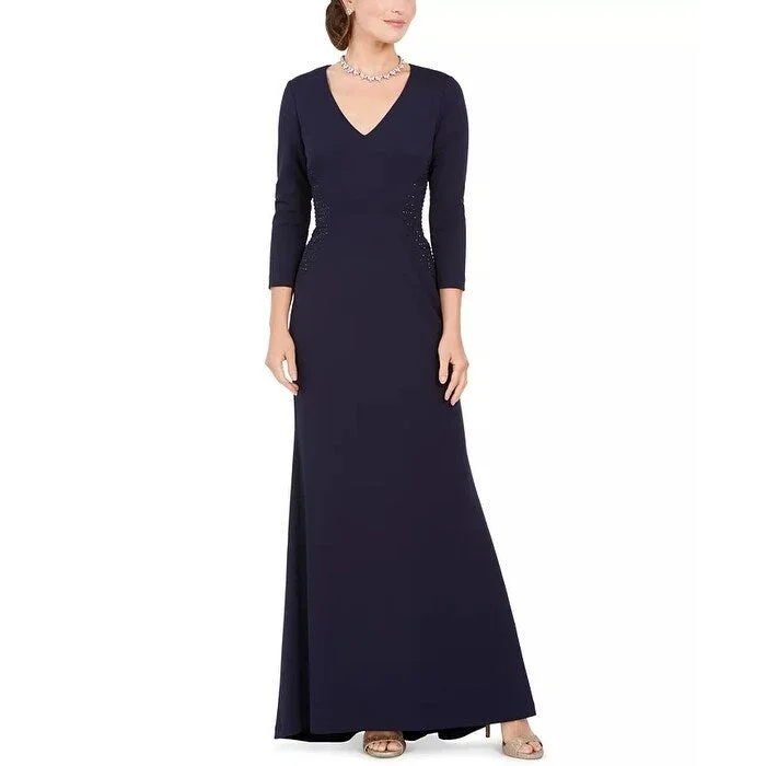 women's maxi dressesJessica Howard Women's V-Neck Rhinestone Stretch Gown Navy Size 14