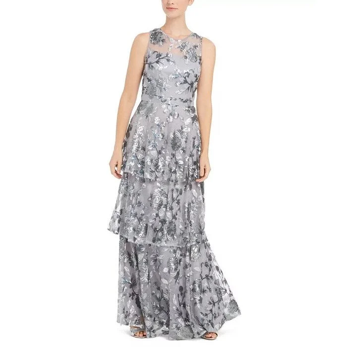 women's eco-friendly dressesCalvin Klein Women's Embellished Tiered Gown Gray Size 14