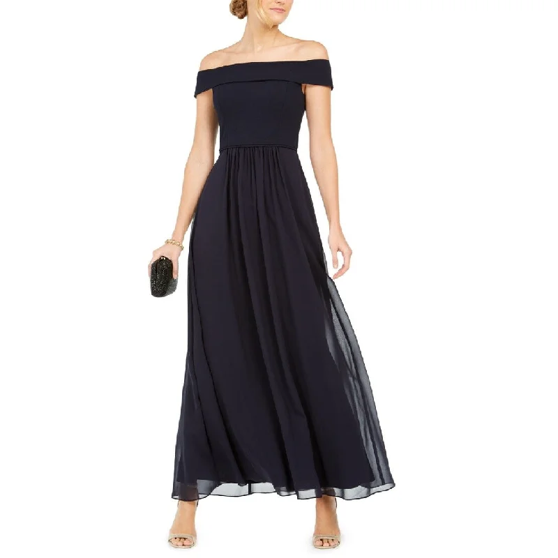 women's trendy dressesAdrianna Papell Women's Off The Shoulder Chiffon Gown Blue Size 6