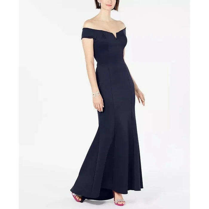 women's pastel dressesVince Camuto Women's Off-The-Shoulder Gown Navy Size 2