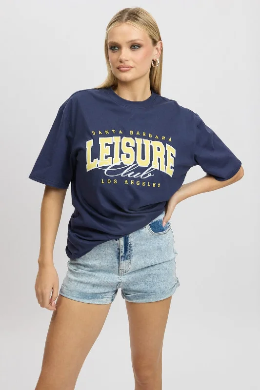 women's tops with cold-shoulder cutsBlue Graphic Tee Short Sleeve